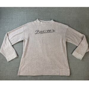 Buc-ees Sweater Womens Medium Knit Relaxed Fit Mock Neck Soft Comfy Pink Gray